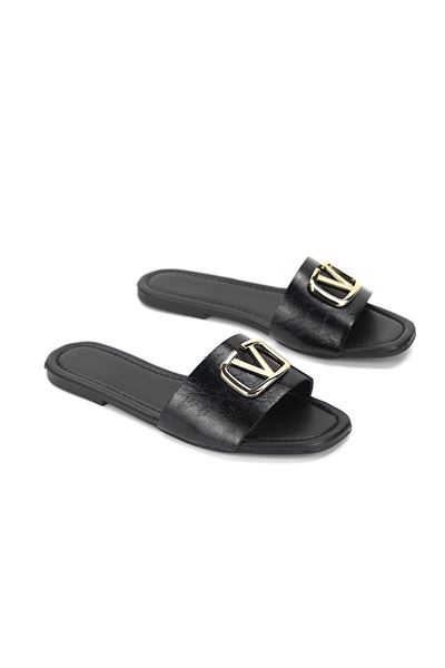 Zeritha Siyah Rugan V Toka Detaylı Kadın Terlik