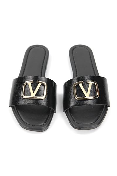 Zeritha Siyah Rugan V Toka Detaylı Kadın Terlik