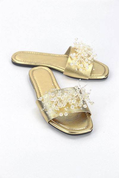 Jumana Dore Metalik El Yapımı Boncuk Detaylı Kadın Terlik