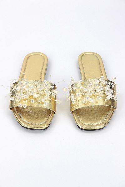 Jumana Dore Metalik El Yapımı Boncuk Detaylı Kadın Terlik