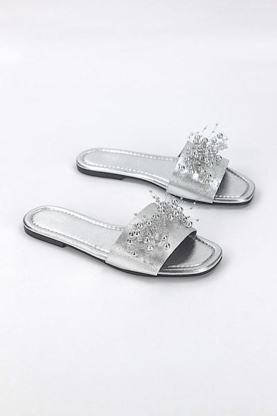 Jumana Lame Metalik El Yapımı Boncuk Detaylı Kadın Terlik