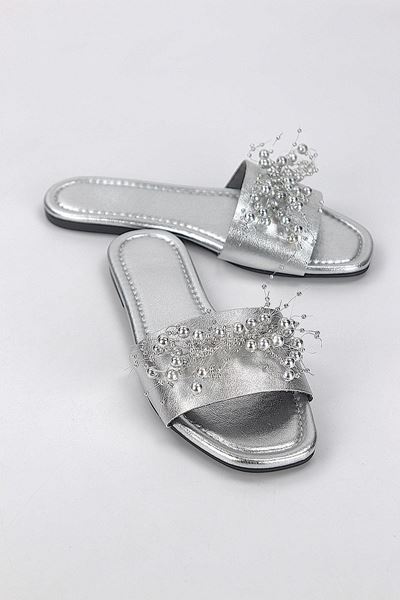 Jumana Lame Metalik El Yapımı Boncuk Detaylı Kadın Terlik