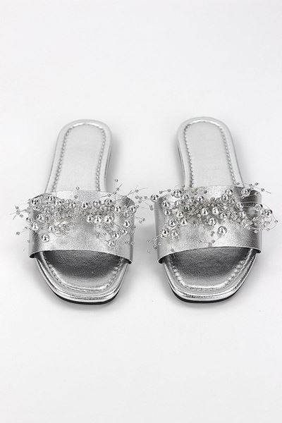 Jumana Lame Metalik El Yapımı Boncuk Detaylı Kadın Terlik