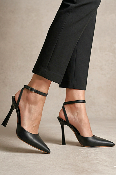 Mabel Siyah Cilt Yüksek Topuklu (10 cm) Klasik Topuklu Ayakkabı