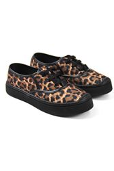 Lona Kadın Leopar Desenli Siyah Taban Bağcıklı Sneakers