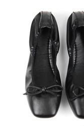 Uliana Kadın Köşeli Burun Fiyonklu Esnek Taban Katlanabilir Siyah Babet Ayakkabı