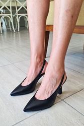 Texass Siyah Cilt Orta Topuklu (8 cm) Topuklu Ayakkabı