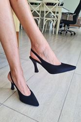 Texass Kadın Siyah Mat Saten Orta Topuklu (8 cm) Topuklu Ayakkabı