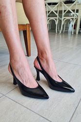 Texass Parlak Siyah Cilt Orta Topuklu (8 cm) Topuklu Ayakkabı