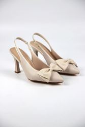 Texass Kadın Bej Cilt Fiyonklu Orta Topuklu (8 cm) Topuklu Ayakkabı