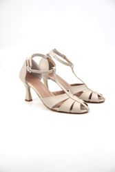 Queenn Kadın Klasik Kısa Topuklu (6 cm) Ayakkabı  Bej Cilt