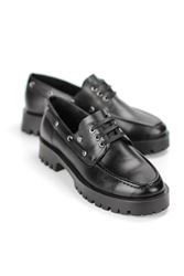 Galya Siyah Cilt Bağcıklı Loafer Kadın Ayakkabı