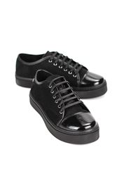 Zeta Siyah Süet-Siyah Taban- Rugan Detaylı  Kadın Sneaker Spor Ayakkabı