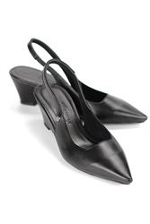 Belinda  Esnek Yumuşak Kaymaz Taban (4cm) Siyah Cilt  Açık Lastikli Kadın Dolgu Topuklu Ayakkabı