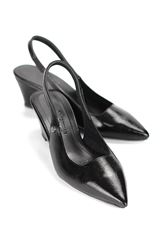 Belinda  Esnek Yumuşak Kaymaz Taban (4cm) Siyah Rugan Rugan  Açık Lastikli Kadın Dolgu Topuklu Ayakkabı