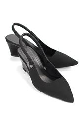 Belinda  Esnek Yumuşak Kaymaz Taban (4cm) Siyah Süet  Açık Lastikli Kadın Dolgu Topuklu Ayakkabı