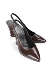 Agape  Esnek Yumuşak Kaymaz Taban (8cm) Kahverengi Rugan  Açık Lastikli Kadın Dolgu Topuklu Ayakkabı