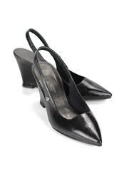 Agape  Esnek Yumuşak Kaymaz Taban (8cm)  Siyah Rugan  Açık Lastikli Kadın Dolgu Topuklu Ayakkabı