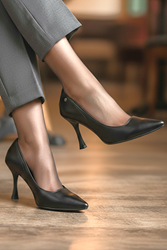 Jimena Esnek Yumuşak Kaymaz Taban (8 cm) Siyah Cilt Kadın Topuklu Ayakkabı