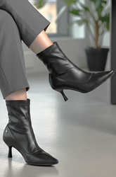 Sylvie Siyah Cilt Esnek Yumuşak Kaymaz Taban (6cm) Streç Bot