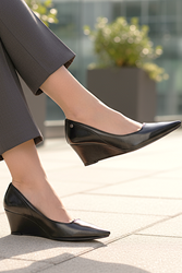 Pia Esnek Yumuşak Kaymaz Taban (4 cm) Kadın Dolgu Topuk Siyah Rugan Ayakkabı