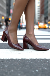 Nevra Esnek Yumuşak Kaymaz Taban (7 cm) Bordo Rugan Kadın Kalın Topuklu Ayakkabı