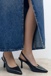 Vivienne Esnek Yumuşak Kaymaz Taban (7 cm) Rugan Yılan Baskı Açık Lastikli Kadın Topuklu Ayakkabı