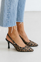 Lavender Esnek Yumuşak Kaymaz Taban (6-8 cm) Leopar Açık Lastikli Kadın Topuklu Ayakkabı