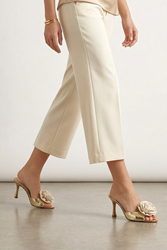 Rodeya Esnek Yumuşak Kaymaz Taban (8 cm) Dore Metalik El Yapımı Gül Detaylı Kadın Topuklu Terlik