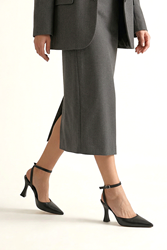 Lila Siyah Cilt Orta Topuklu (8 cm) Arkası Açık Klasik Topuklu Ayakkabı