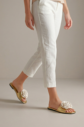 Velrosa Dore Metalik El Yapımı Beyaz Gül Detaylı Kadın Terlik