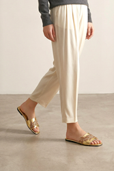 Lioren Dore Metalik El Yapımı Yaprak Taş Detaylı Kadın Terlik